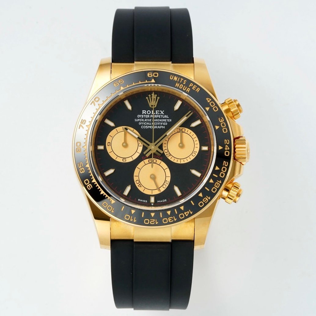 Rolex Cosmograph Daytona 18K Gold Plated Automatic Chronograph Watch Rubber Strap