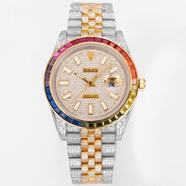 Rolex MS Factory Datejust 41mm Full?Paved Diamond Watch 904L Steel 3235 Automatic Movement Rainbow Bezel