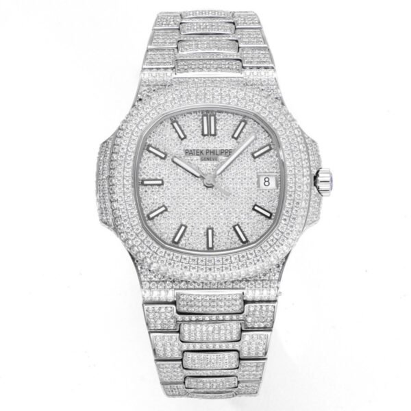 Patek Philippe Nautilus 40mm Full Diamond Automatic Watch | Cal.324 SC Movement Stainless Steel Bracelet