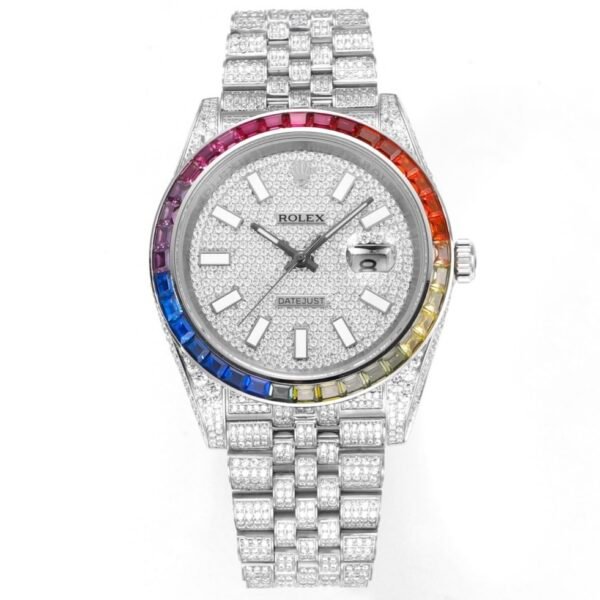 Rolex MS Factory Datejust 41mm Full?Paved Diamond Watch 904L Steel 3235 Automatic Movement Rainbow Bezel