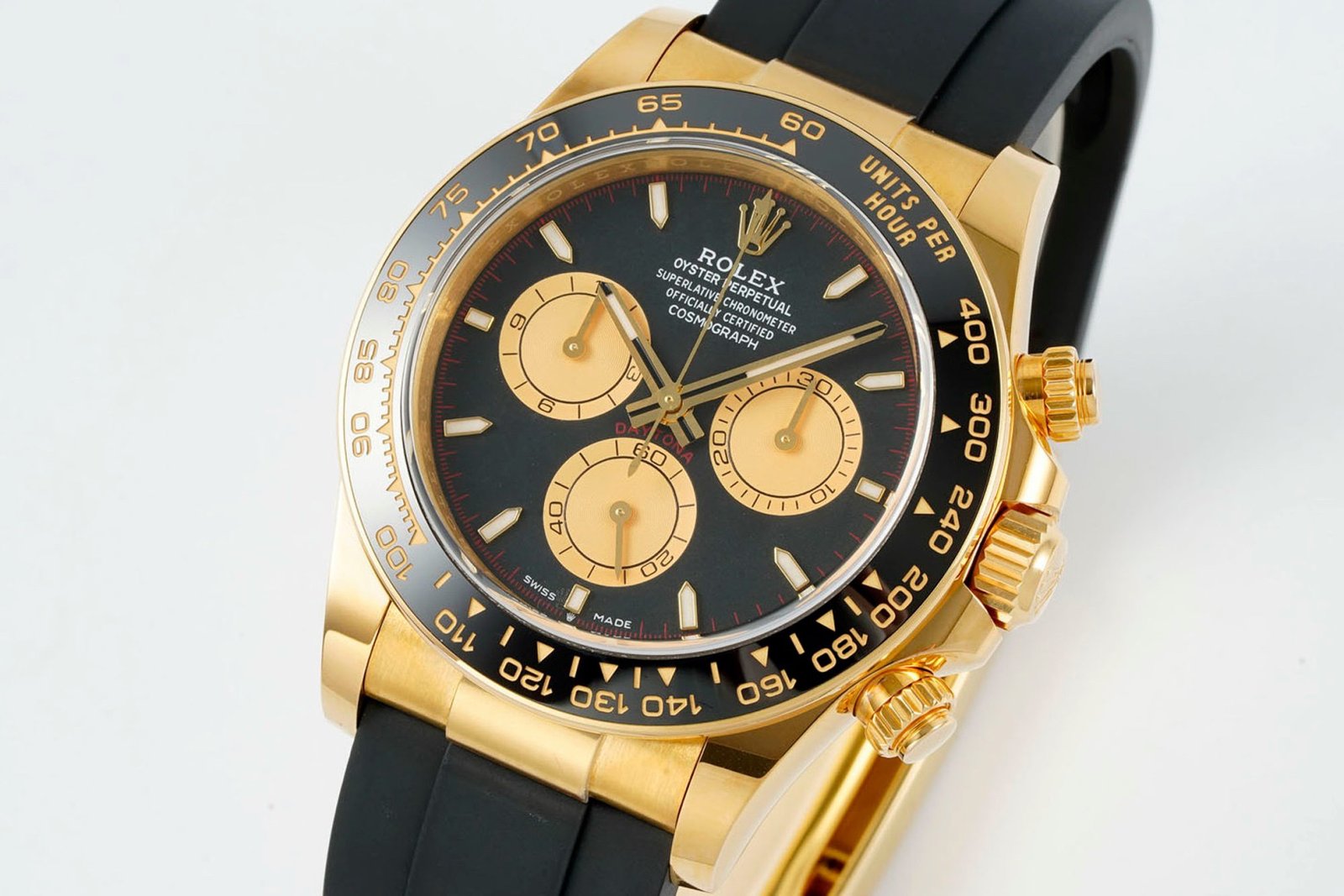 Rolex Cosmograph Daytona 18K Gold Plated Automatic Chronograph Watch Rubber Strap